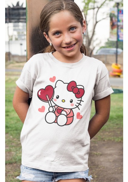 Fuddy Moda Kalpli Şekerli Hello Kitty Baskılı Kız Çocuk Tişört, Hello Kitty Baskılı Kız Bebek T-Shirt