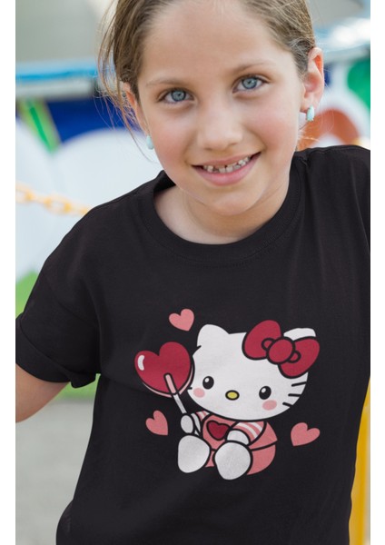 Kalpli Şekerli Hello Kitty Baskılı Kız Çocuk Tişört, Hello Kitty Baskılı Kız Bebek T-Shirt