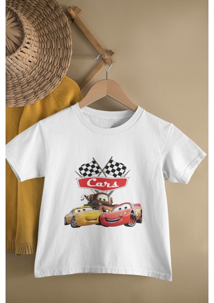 Unisex Çocuk Arabalar Baskılı Tişört, Cars Yazılı Bebek T-Shirt