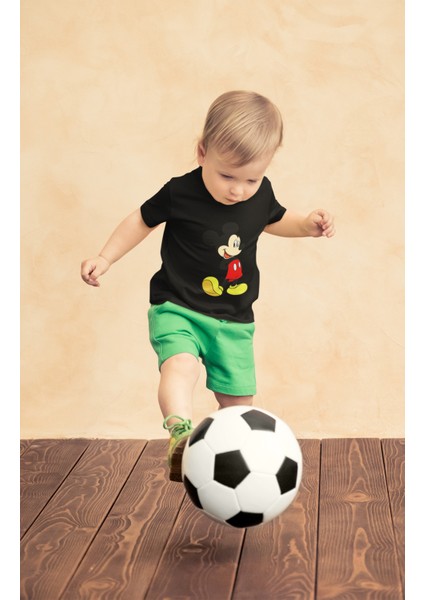 Erkek Çocuk Mickey Mouse Baskılı Tişört, Çizgi Film Karakter Baskılı Bebek T-Shirt