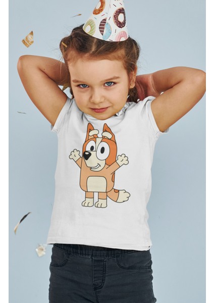 Bingo Baskılı Çocuk Tişört, Unisex Çizgi Film Baskılı Bebek T-Shirt