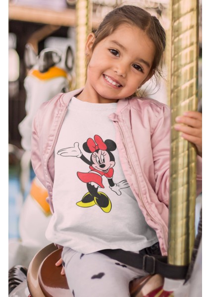 Kız Çocuk Minnie Mouse Baskılı Tişört, Çizgi Film Karakter Baskılı Bebek T-Shirt