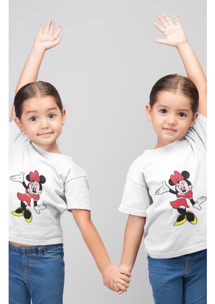 Kız Çocuk Minnie Mouse Baskılı Tişört, Çizgi Film Karakter Baskılı Bebek T-Shirt