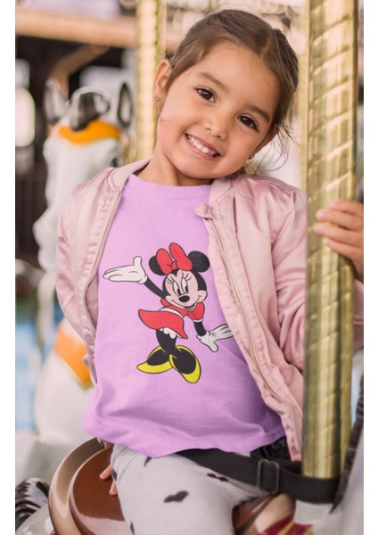 Kız Çocuk Minnie Mouse Baskılı Tişört, Çizgi Film Karakter Baskılı Bebek T-Shirt