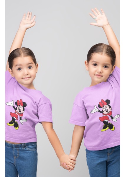 Kız Çocuk Minnie Mouse Baskılı Tişört, Çizgi Film Karakter Baskılı Bebek T-Shirt