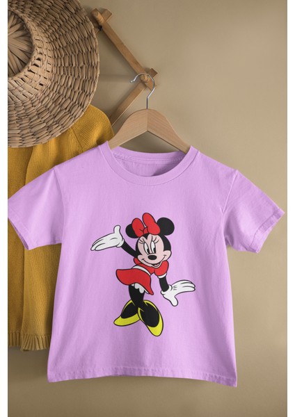 Kız Çocuk Minnie Mouse Baskılı Tişört, Çizgi Film Karakter Baskılı Bebek T-Shirt