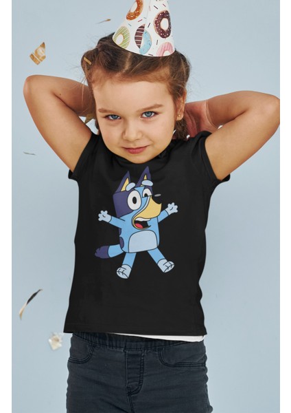 Fuddy Moda Bluey Baskılı Çocuk Tişört, Unisex Çizgi Film Baskılı Bebek T-Shirt