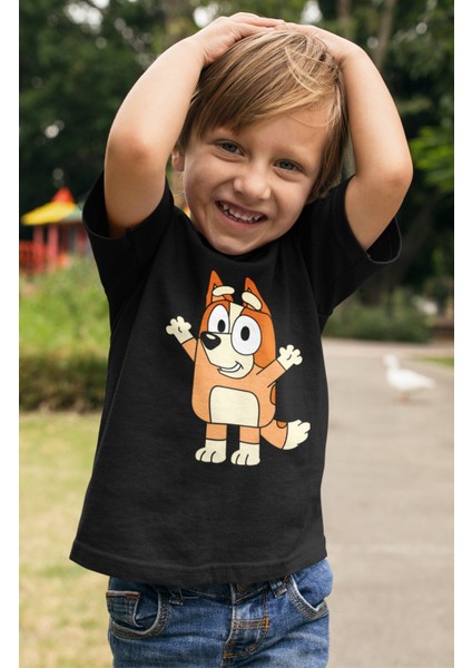 Bingo Baskılı Çocuk Tişört, Unisex Çizgi Film Baskılı Bebek T-Shirt