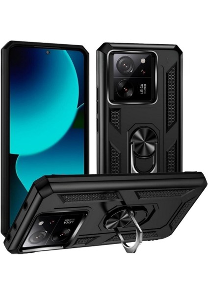 Xiaomi 13T Kılıf Yüzüklü Standlı Kamera Korumalı Extra Darbe Emici Zırhlı Tank Kapak