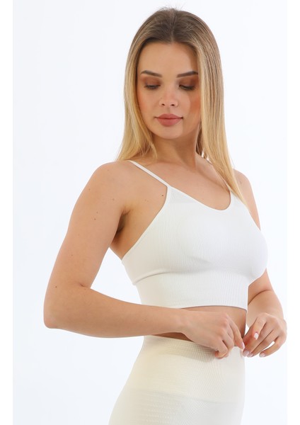 Yeni Sezon Ince Askılı Fitilli Toparlayıcı Crop Büstiyer Beyaz fiyatları