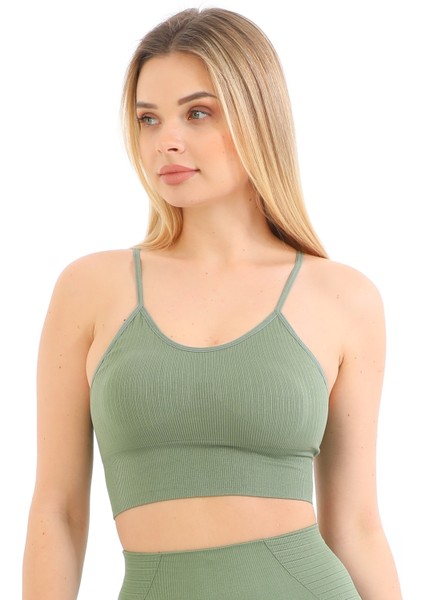 Yeni Sezon Ince Askılı Fitilli Toparlayıcı Crop Büstiyer Yeşil fiyatları