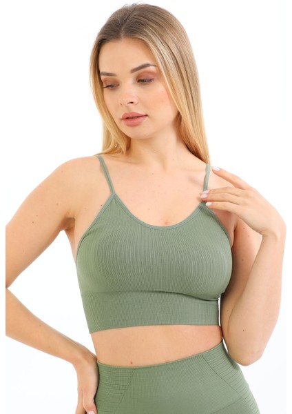 Yeni Sezon Ince Askılı Fitilli Toparlayıcı Crop Büstiyer Yeşil fırsatları