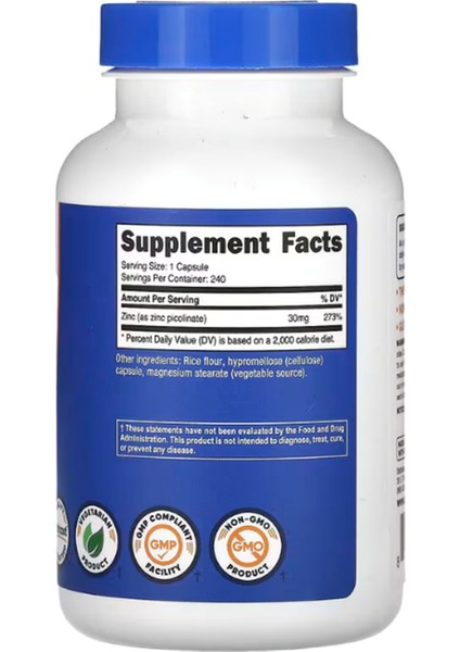 Nutricost Zinc Picolinate 30 Mg 240 Capsul Usa Menşei fiyatları