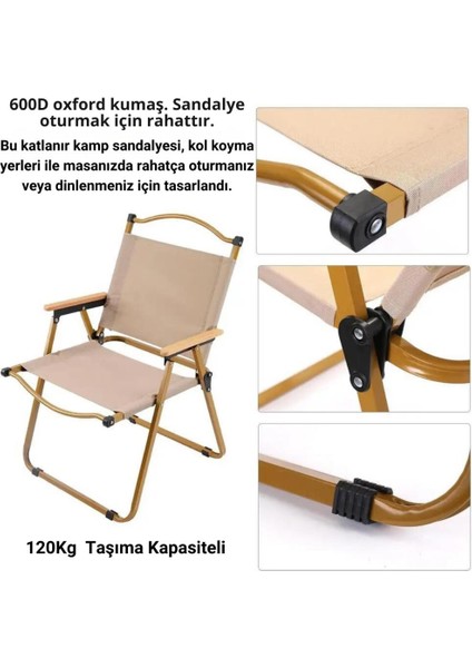 Ultra Lüks Süper Dayanıklı 120 kg Taşıma Kapasiteli Kamp Sandalyesi, Su Geçirmez Katlanır Taşınabilir