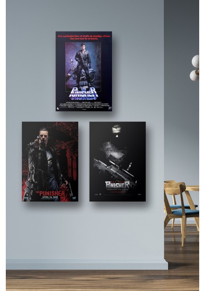 3lü Set The Punisher Posterleri & Set Punisher Afişleri Posterleri & Marvel Posterleri Mlknkm1