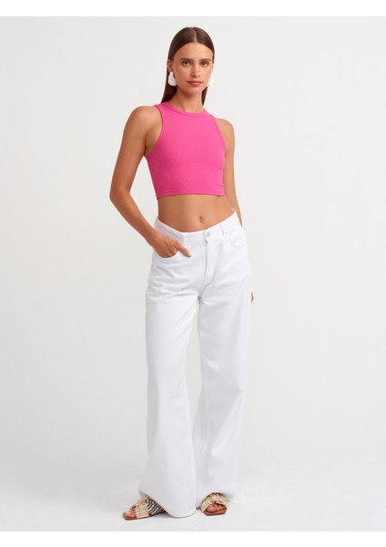 20820 Dikiş Efektli Crop Top-Fuşya modelleri
