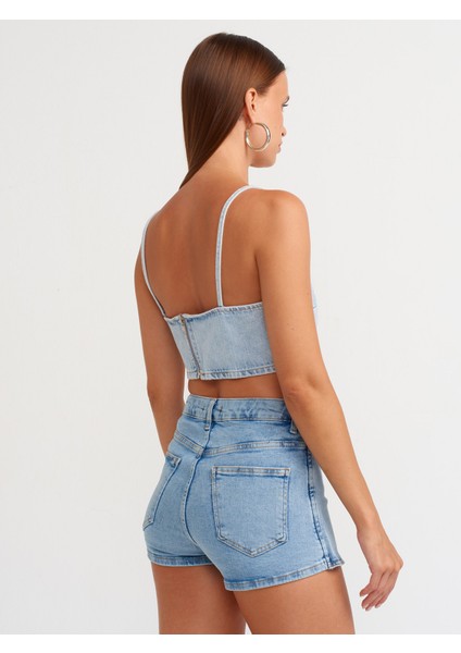 50735 Askılı Kısa Denim Straplez-Mavi fiyatları