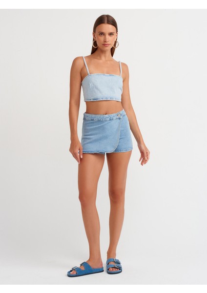 50735 Askılı Kısa Denim Straplez-Mavi modelleri