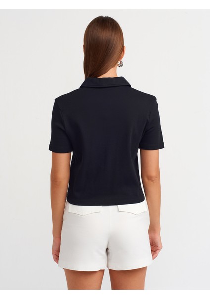 31006 Polo Yaka Nakış Detaylı Tshirt-Siyah fiyatları