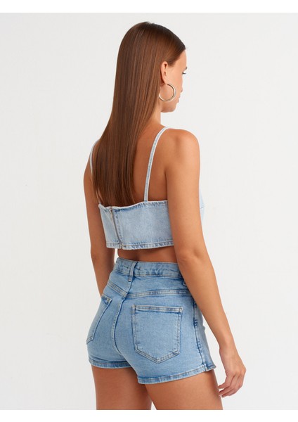 71508 Kruvaze Denim Şort Etek-Mavi fiyatları
