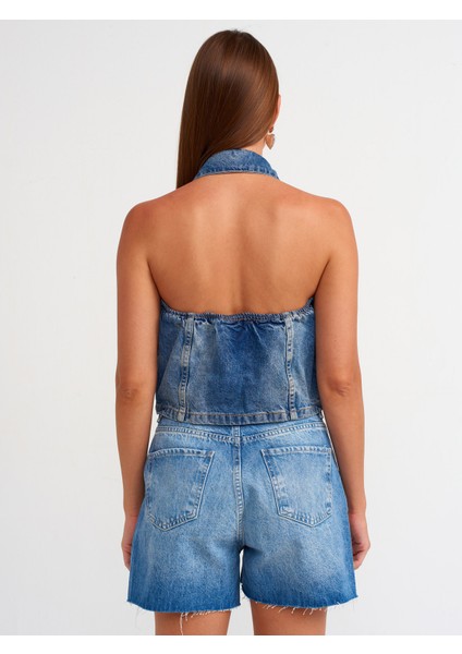 71514 Paçası Kesik Orta Boy Denim Şort-Mavi fiyatları