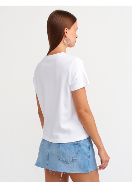 31045 Kiraz Nakışlı Bisiklet Yaka T-Shirt-Beyaz fiyatları