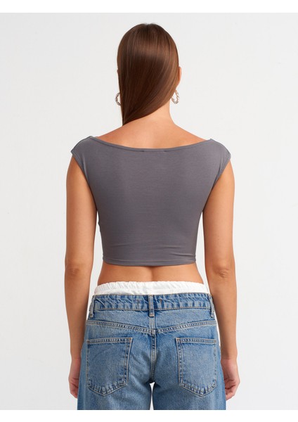 20869 Kayık Yaka Crop Top-Füme