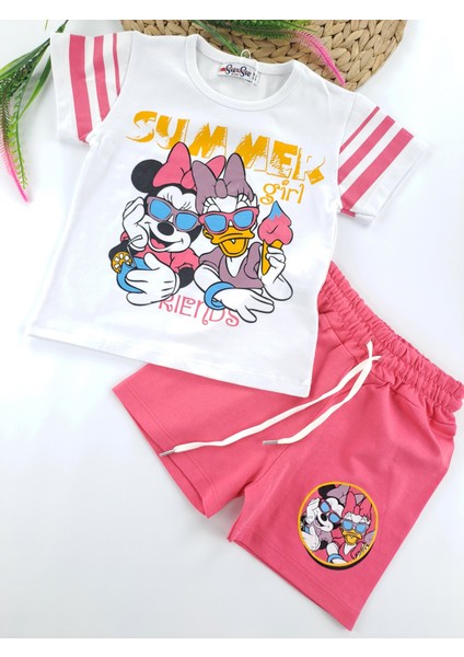 Bonboner Kids Kız Çocuk Şort Tişort Ikili Takım Minnie Mouse Baskılı Pembe Renk