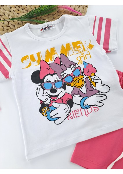 Bonboner Kids Kız Çocuk Şort Tişort Ikili Takım Minnie Mouse Baskılı Pembe Renk