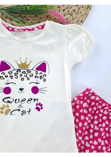 Kız Çocuk Tayt Tişort Ikili Takım Kedicik ve Tavşan Baskılı Tarz Tişort Leopar Pembe Mavi Renkler modelleri