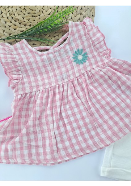 Kız Çocuk/bebek Keten Şort Gömlek Bluz Ikili Takım Çiçek Nakışlı Sırt Çapraz Ip Detaylı fiyatları