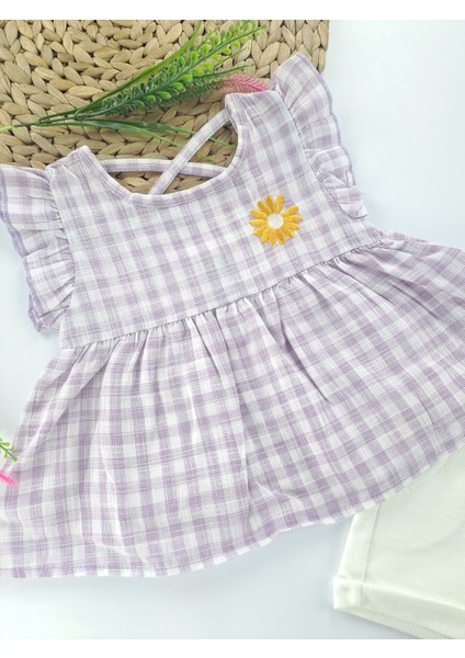 Kız Çocuk/bebek Keten Şort Gömlek Bluz Ikili Takım Çiçek Nakışlı Sırt Çapraz Ip Detaylı fiyatları