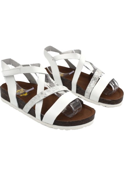 (Mini Angel) Deri Günlük Çocuk Sandalet Beyaz