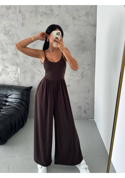 Askılı Model Beli Lastikli Bol Paça Sandy Kumaş Tulum