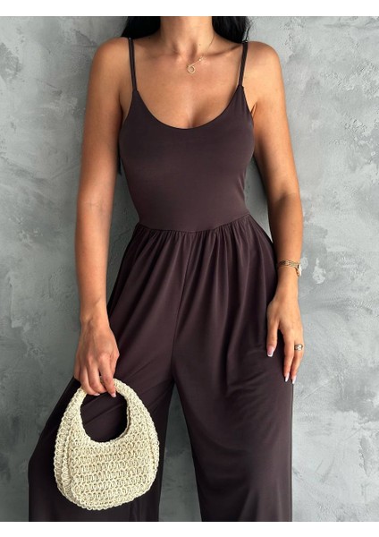 Askılı Model Beli Lastikli Bol Paça Sandy Kumaş Tulum