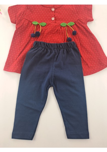 Kız Çocuk/bebek Tayt Tişort Ikili Takım Kırmızı Mavi Kombin Kiraz Detaylı Yazlık modelleri