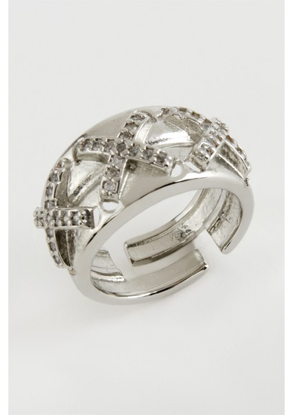 Çarpı Taşlı Metal Yüzük