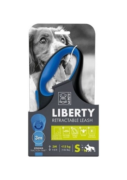 Liberty Şerit Otomatik Köpek Gezdirme Kayışı 3 mt Mavi Smal