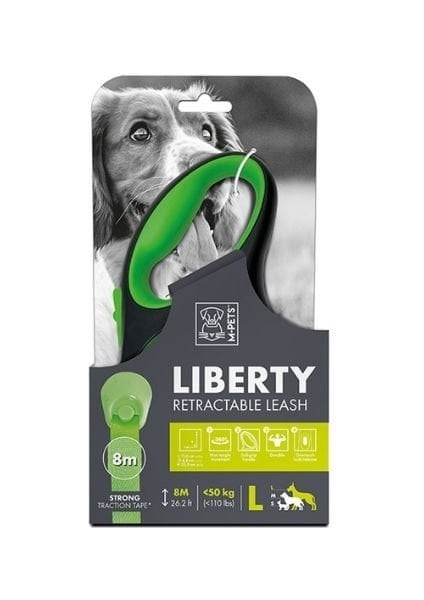 Liberty Şerit Otomatik Köpek Gezdirme Kayışı 8 mt Yeşil Large