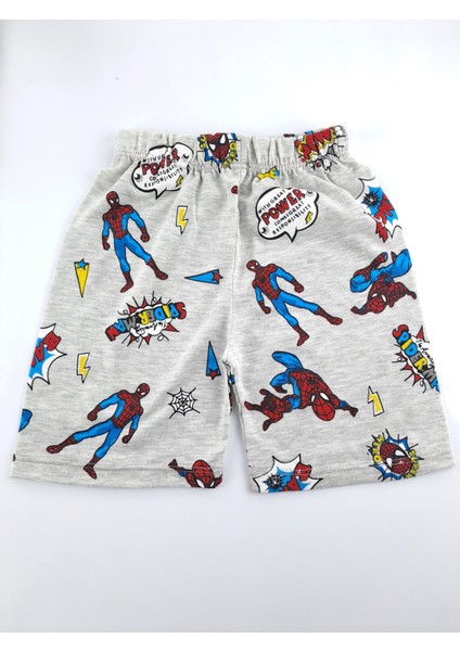 Bonboner Kids Kız Çocuk Yazlık Şortlu Pijama Takımı Gri Spiderman Baskılı