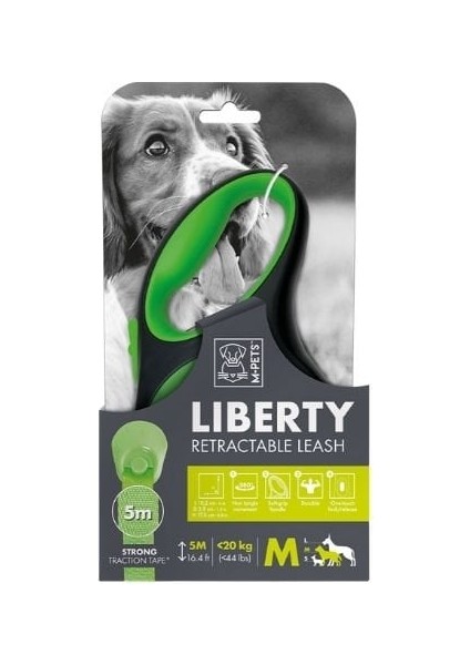 Liberty Şerit Otomatik Köpek Gezdirme Kayışı 5 mt Yeşil Medium