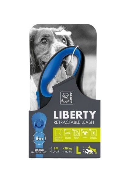 Liberty Şerit Otomatik Köpek Gezdirme Kayışı 8 mt Mavi Large