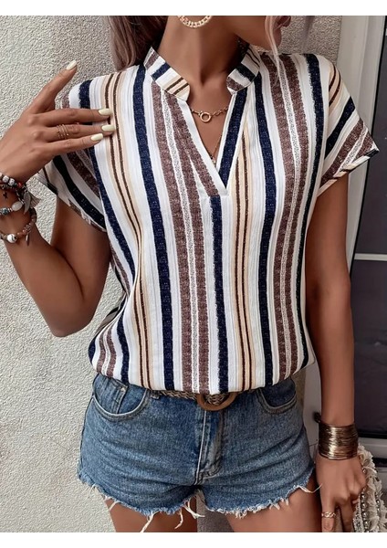 Kadın Kısa Kollu Hakim V Yaka Bürümcük Bluz fiyatları