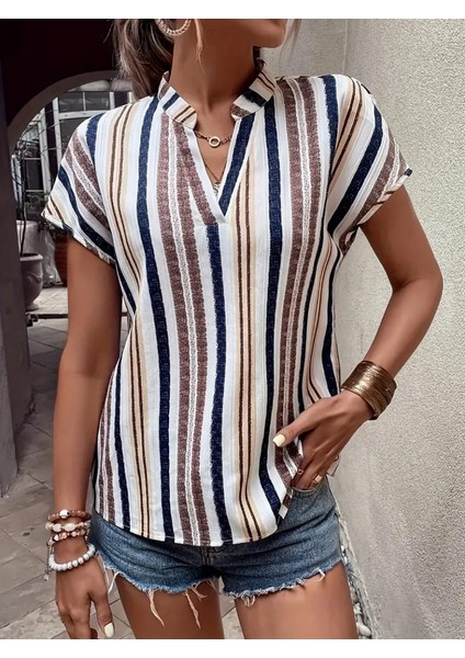 Kadın Kısa Kollu Hakim V Yaka Bürümcük Bluz modelleri