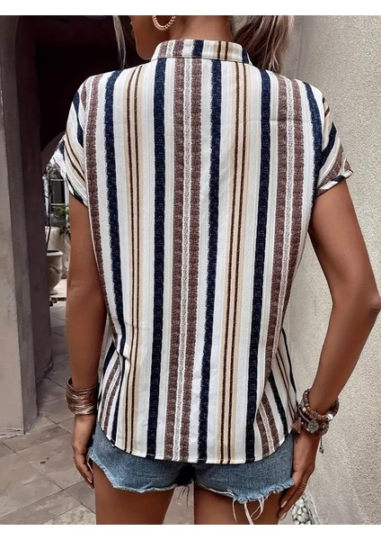 Kadın Kısa Kollu Hakim V Yaka Bürümcük Bluz fırsatları