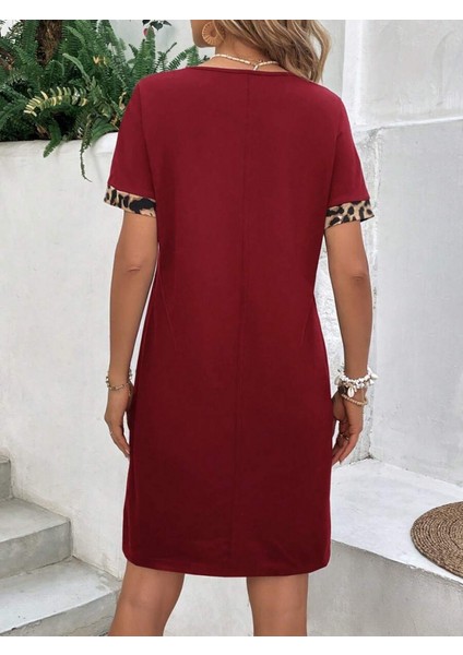 Kadın Kolları Leopar Eteği Düğme Detay Viskon Elbise fırsatları