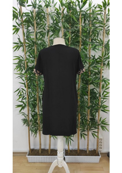 Kadın Kolları Leopar Eteği Düğme Detay Viskon Elbise fırsatları