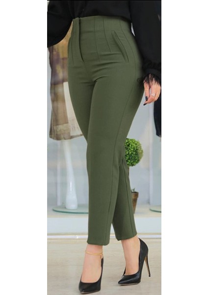 Kadın Üste Oturan Bilek Üzerinde Biten Paça Krep Pantolon modelleri
