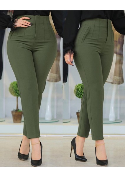 Kadın Üste Oturan Bilek Üzerinde Biten Paça Krep Pantolon fırsatları