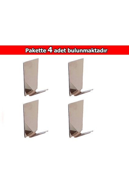 4 Adet Kendinden Yapışkanlı Paslanmaz Çelik Banyo & Mutfak Askısı